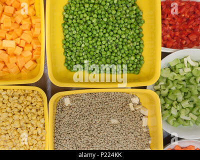 Bocce di carni e verdure a dadini. Foto Stock