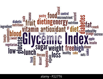 Indice Glicemico, word cloud concetto su sfondo bianco. Foto Stock