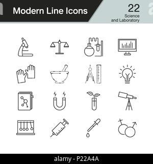 La scienza e le icone di laboratorio. Moderno design di linea 22. Per la presentazione, la progettazione grafica, l'applicazione mobile, web design, infographics. Vector illust Illustrazione Vettoriale