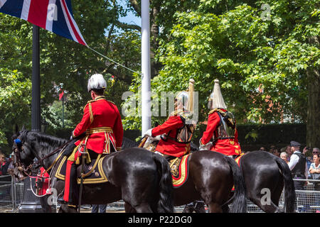 Il maresciallo Guthrie si appoggiò sul suo cavallo, poco prima di essere ammalato e di cadere dal suo cavallo sul Mall, Londra UK, 2018 Foto Stock