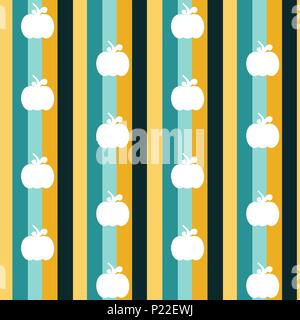 Vettore di seamless pattern illustrazione dello sfondo colorato con strisce verticali bianche e zucche silhouette Illustrazione Vettoriale