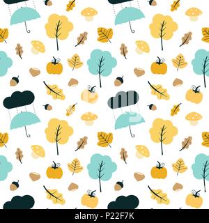 Carino colorato autunno autunno mix vettore seamless pattern illustrazione dello sfondo Illustrazione Vettoriale