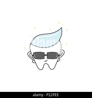 Cartoon carino il dente con una pasta dentifricia e occhiali da sole divertente illustrazione vettoriale Illustrazione Vettoriale