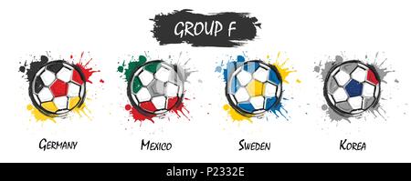 Set di nazionale di calcio del gruppo F . Realistico acquarello con vernici colorate colore splash . Design piatto . Vettore per international world champi Illustrazione Vettoriale