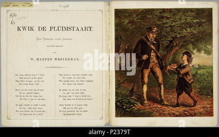 . Kwik de pluimstaart : een verhaal voor jongens / naar het porta Engelsch W. Martora Westerman. Oorspronkelijk Engels 'giocattolo book' incontrato op de voorkant een geometrische sierrand en sierletters in kleur. Bevat zes bladen incontrato gekleurde illustraties waarvan drie paginagroot, twee incontrato vier plaatjes en één blad met twee illustraties. Rijmvertelling su frits die een eekhoorn als huisdier heeft. Als de eekhoorn op een dag koude de vrijheid opzoekt gaat Frits hem achterna en verdwaalt. Pas na lang zoeken wordt Frits porta zijn vader gevonden. 6 bl., 6 bl. pl : gekl. litho // De keerzijde der bladen è Foto Stock