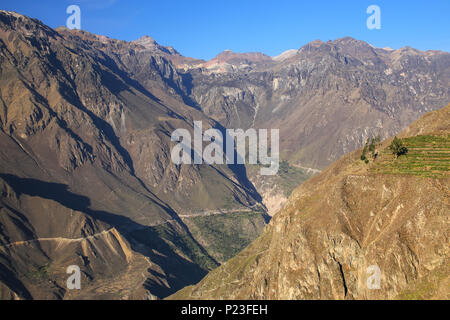 Vista del Canyon del Colca da trascurare vicino a Cabanaconde in Perù. Si tratta di uno dei più profondi canyon del mondo con una profondità di 3270 metri. Foto Stock