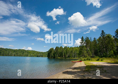 Canada Ontario, Algonquin Provincial Park, rosso canoa Foto Stock