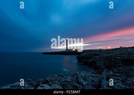 Tramonto a Cap d'Artrutx, comune di Ciutadella, Menorca, isola delle Baleari, Spagna del Sud, Europa Foto Stock