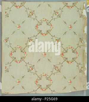 . Inglese: Carta da soffitto (USA), 1890 . Inglese: Fine della rete formata dalle delicate scorre geometrica abbellita con piccole corde floreali e grappoli di fiori. Stampato in oro, argento, rosa, verde, bianco su blu pallido Terreno. . 1890 54 Carta a soffitto (USA), 1890 (CH) 18383315 Foto Stock