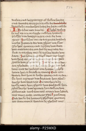 . Kattendijkekroniek - Die historie di morire cronicke van Hollant, van Zeelant ende van Vrieslant ende van den stichte van Uutrecht ende van veel landen die uomini hierna nomen sal - KB KW 1900 A 008, folium 522r . Folium 522r dal Kattendijkekroniek (ca. 1491) dalla collezione della Biblioteca nazionale dei Paesi Bassi. Tra il 1491 e il 1493 integraal 165 Kattendijkekroniek (ca. 1491) - KB KW 1900 A 008, folium 522r Foto Stock