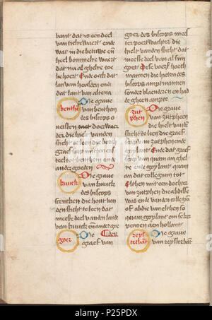 . Kattendijkekroniek - Die historie di morire cronicke van Hollant, van Zeelant ende van Vrieslant ende van den stichte van Uutrecht ende van veel landen die uomini hierna nomen sal - KB KW 1900 A 008, folium 206v . Folium 206v dal Kattendijkekroniek (ca. 1491) dalla collezione della Biblioteca nazionale dei Paesi Bassi. Tra il 1491 e il 1493 integraal 162 Kattendijkekroniek (ca. 1491) - KB KW 1900 A 008, folium 206v Foto Stock