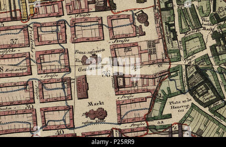 . Deutsch: 1811 Umgebung der Gendarmenmarkt, Bezirk 36 - Gensdarmenmarkt, Grundriss von Berlin, mit Stadtbezirke / von neuem aufgenommen und mit der Genehmigung Königl. Academie der Wissenschaften caldaia a recupero. von J. C. Selter. Gestochen von C. Mare, 1811 . 1811. Questo file è privo di informazioni sull'autore. 1811 Gendarmenmarkt, Bezirk 36 - Gensdarmenmarkt 1 1811.Gensdarmenmarkt.3068 Foto Stock
