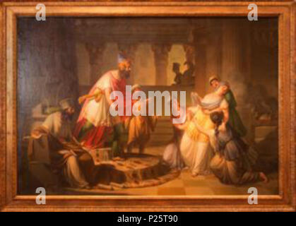 . Inglese: la regina Ester prima che il re Assuero . Francesco Caucig il forte radicamento nella la tradizione neoclassica è evidente nella regina Ester prima che il re Assuero. La parte più nobile di oggetto è stato ritenuto dagli studiosi per essere sia classica, storica o biblica e in questo esempio Caucig illustra una scena da la storia dell Antico Testamento. Ester, sposata con il re Assuero di Persia, è visto entrare in sala del trono di invocare per la vita dei suoi connazionali che il re aveva condannato a causa di un complotto del cortigiano Haman. Caucig del ritratto della storia è probabile basata sull'F Foto Stock