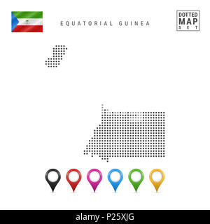 Mappa tratteggiata della Guinea equatoriale. Semplice Silhouette della Guinea equatoriale. La bandiera nazionale della Guinea equatoriale. Insieme multicolore i marcatori mappa. Illu Foto Stock