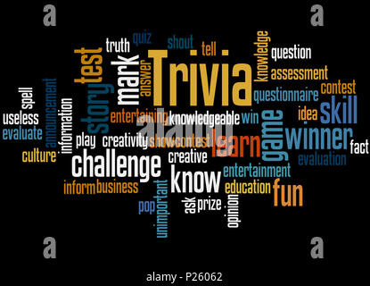 Curiosità, word cloud concetto su sfondo nero. Foto Stock