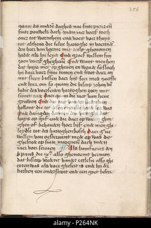 . Kattendijkekroniek - Die historie di morire cronicke van Hollant, van Zeelant ende van Vrieslant ende van den stichte van Uutrecht ende van veel landen die uomini hierna nomen sal - KB KW 1900 A 008, folium 356r . Folium 356r dal Kattendijkekroniek (ca. 1491) dalla collezione della Biblioteca nazionale dei Paesi Bassi. Tra il 1491 e il 1493 integraal 164 Kattendijkekroniek (ca. 1491) - KB KW 1900 A 008, folium 356r Foto Stock