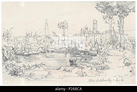 . Im Park der Villa Wolkonsky in Rom, im Hintergrund S. Croce in Gerusalemme. Bleistift auf Papier. 11,2 x 17,8 cm. Betitelt und datiert 'Villa Wolkonsky 1 Nov 66'. 1 novembre 1866. Albert Hertel (1843-1912) nomi alternativi a. hertel; Albert hertel; alb. hertel Descrizione pittore tedesco Data di nascita e morte 19 Aprile 1843 19 febbraio 1912 Luogo di nascita e morte Berlin Berlino sede di lavoro Roma, Berlino competente controllo : Q2638123 VIAF: 40170221 ISNI: 0000 0000 6676 7766 ULAN: 500008762 LCCN: N81084791 GND: 118550039 WorldCat 11 Albert Hertel Im Park der Villa Wolkonsky 1866 Foto Stock