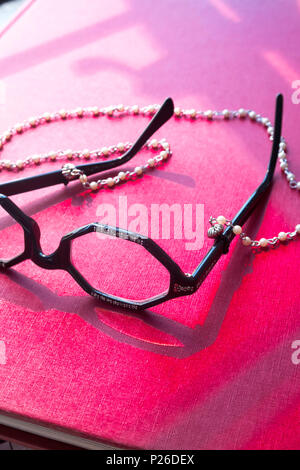 Vintage degli occhiali sulla bibliotecario della catena, NYC Foto Stock