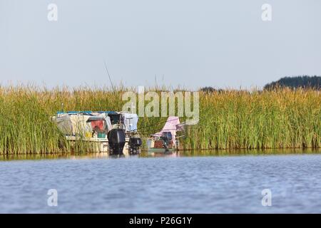Barche da pesca sul lago Foto Stock