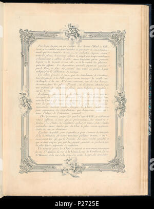 . Inglese: legato Stampa (Francia) . Inglese: pagina di testo con bordo elaborate decorazioni, stampato sul recto e verso. I numeri di accessione per pagine con testo erano assegnati a lungo dopo che le pagine con le immagini incise era stata stabilita. La sequenza per le successive pagine di testo sono come segue: pagine di testo 1921-6-207-31/35, dopo incisione 1921-6-207-2 pagine di testo 1921-6-207-36/38, dopo incisione 1921-6-207-3 pagine di testo 1921-6-207-39, dopo incisione 1921-6-207-22 pagine di testo 1921-6-207-40/45, dopo incisione 1921-6-207-23 . prima del 1921 (acquisita data) 42 vincolato stampare (Francia) (CH) 18736191-2 Foto Stock