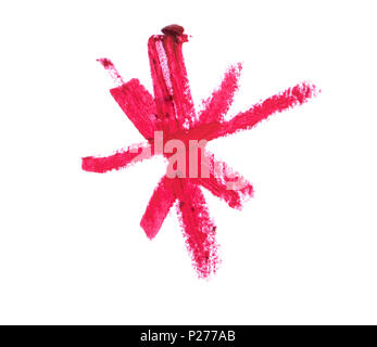 Rossetto rosso tratti isolati su sfondo bianco. Foto Stock