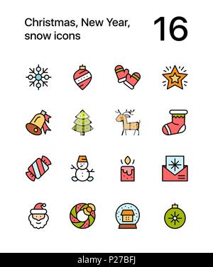 Colorato Buon Natale e Felice Anno Nuovo le icone per il web e i dispositivi mobili pack 3 Illustrazione Vettoriale