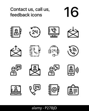Per contattarci, ci chiama, icone di feedback per il web e i dispositivi mobili pack 1 Illustrazione Vettoriale