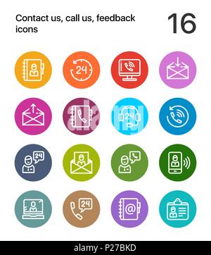 Colorato Contattaci, ci chiama, icone di feedback per il web e i dispositivi mobili pack 1 Illustrazione Vettoriale