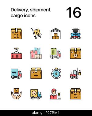Consegna colorate, la spedizione cargo le icone per il web e i dispositivi mobili pack 1 Illustrazione Vettoriale