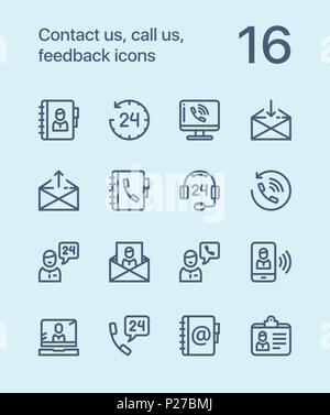 Profilo Contattaci, ci chiama, icone di feedback per il web e i dispositivi mobili pack 1 Illustrazione Vettoriale