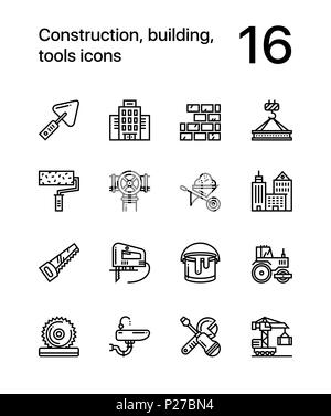 Costruzione, strumenti vettore senza giunture delineare le icone per il web e i dispositivi mobili pack 1 Illustrazione Vettoriale