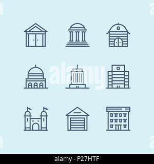 Edifici di contorno, immobiliare, casa di icone per il web e i dispositivi mobili pack 3 Illustrazione Vettoriale