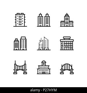 Edifici, settore immobiliare, casa le icone per il web e i dispositivi mobili pack 5 Illustrazione Vettoriale