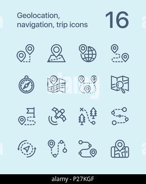 La Geolocalizzazione di contorno, la navigazione, le icone di viaggio per il web e i dispositivi mobili pack 1 Illustrazione Vettoriale