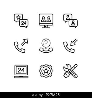 Supporto, assistenza, aiuto semplice riga di icone per il web e i dispositivi mobili pack 5 Illustrazione Vettoriale