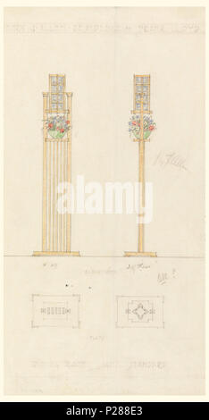 . Inglese: disegno, la sala da pranzo la luce Standard, Henry J. Allen Residence, Wichita, Kansas, 1917 . Inglese: frontale e laterale vista colorate della lampada con cornice rettangolare e l'ombra e la piantatrice in tra il telaio e l'ombra. Al di sotto di disegno colorato ci sono due elevazioni disegnò in grafite. . 1917 104 disegno, la sala da pranzo la luce Standard, Henry J. Allen Residence, Wichita, Kansas, 1917 (CH) 18800259 Foto Stock