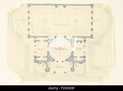 . Inglese: Disegno, schizzo per il piano proposto Morgan Library Museum, ca. 1900 . Inglese: H. R. Piano piano: bibliotheque sulla parte superiore affiancato da exedrae; centro di vestibolo, fiancheggiata da studi. Ingresso, sezione inferiore. . Circa 1900 107 Disegno, schizzo per il piano proposto Morgan Library Museum, ca. 1900 (CH) 18570137 Foto Stock