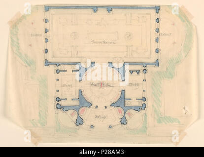 . Inglese: Disegno, schizzo per il piano proposto Morgan Library Museum, ca. 1900 . Inglese: H. R. Piano piano: bibliotheque sulla parte superiore affiancato da exedrae; centro di vestibolo, fiancheggiata da studi. Ingresso, sezione inferiore. . Circa 1900 107 Disegno, schizzo per il piano proposto Morgan Library Museum, ca. 1900 (CH) 18570137-2 Foto Stock