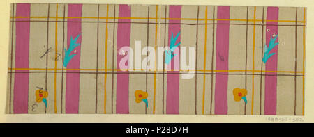 . Inglese: Disegno, Design Tessile: Sachsen (Sassonia), 1918 . Inglese: Plaid-simili pattern con linee sottili di colore giallo mostarda e marrone su linee larghe in magenta e crema; sfalsati fiori di colore giallo mostarda e turchese. . 1918 110 Disegno, Design Tessile- Sachsen (Sassonia), 1918 (CH) 18630303 Foto Stock