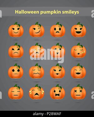 Set di emoticon divertenti in forma di piccole zucche per il vostro forum. Halloween. Illustrazione Vettoriale Illustrazione Vettoriale
