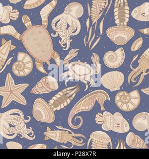 Modello senza cuciture con marino abitanti Illustrazione Vettoriale