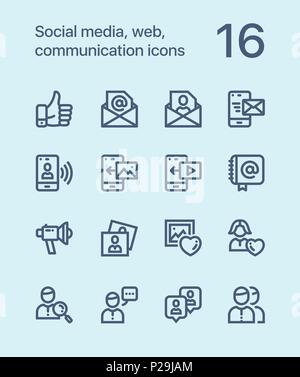Delineare i social media, web icone di comunicazione per il web e i dispositivi mobili pack 2 Illustrazione Vettoriale
