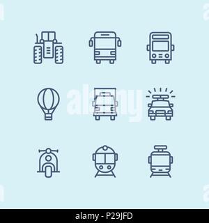 Trasporto di contorno, veicolo, camion e auto semplici icone vettoriali per il web e i dispositivi mobili pack 2 Illustrazione Vettoriale