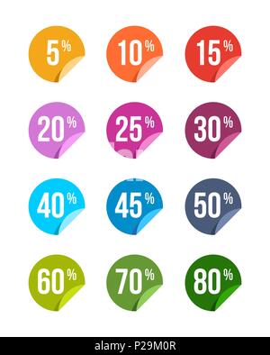 Imposta di vendita off stickers badge colorati tag simbolo di sconto al dettaglio prezzo di segno Illustrazione Vettoriale