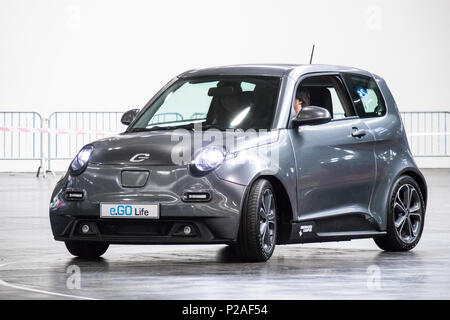 Hannover, Germania. 13th giugno, 2018. e.GO Life, auto elettrica di e.GO Mobile AG, Germania. Al CEBIT 2018, International computer expo e Europe's Business Festival for Innovation and Digitization: Credit: Christian Lademann / LademannMedia Foto Stock