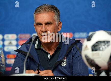 San Pietroburgo, Russia. 14 Giugno, 2018. La Russia, San Pietroburgo, il 14 giugno 2018. 2018 FIFA World Cup Russia. Pre-conferenza di gioco dell'Iran la squadra nazionale. Nella foto: head coach di Iran team nazionale Carlos Keyrush. Credito: Andrey Pronin/ZUMA filo/Alamy Live News Foto Stock