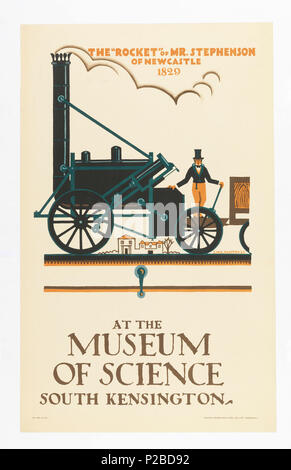. Inglese: poster, la "Rocket'-museo della scienza, 1922 . Inglese: Immagine di un nero treno motore; un uomo con top hat sorge su di esso; edifici di sfondo nella distanza. In precedenza, in arancione chiaro: "Rocket" del sig. STEPHENSON / DI NEWCASTLE / 1829; in seguito, in grigio: A / Museo / DELLA SCIENZA / SOUTH KENSINGTON. . 1922 232 Poster, la "Rocket'-museo della scienza, 1922 (CH) 18447503 Foto Stock