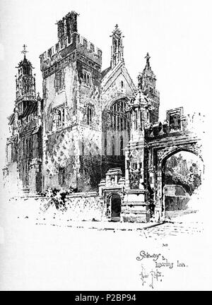 . Inglese: Herbert Railton dell'illustrazione del gateway alla LINCOLN' S INN . circa del 1895. Herbert Railton (1857-1910)[1] 146 Herbert Railton - Gateway per Lincoln' s Inn (modificato) Foto Stock