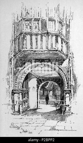 . Inglese: Herbert Railton dell'illustrazione del gateway di fiocco Inn . circa del 1895. Herbert Railton (1857-1910)[1] 146 Herbert Railton - Gateway di fiocco Inn Foto Stock