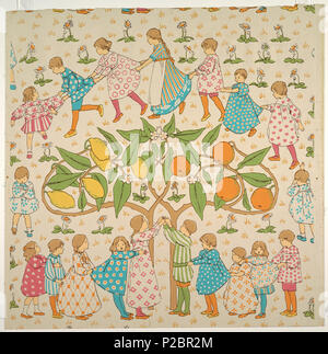 . Inglese: il fianco, le arance e i limoni dire le campane di San Clements, 1902 . Inglese: un'arancia e di limone albero carico di frutti sono in crescita a fianco a fianco. Un gruppo di bambini hanno formato un cerchio attorno ad alberi di agrumi e sono probabilmente la riproduzione di "Le arance e i limoni". Margherite sono in crescita nell'erba. Progettato per Jeffrey & Co. di Londra. Ora prodotta presso il mulino Sanderson da rulli originali. . 1902 292 fianco, le arance e i limoni dire le campane di San Clements, 1902 (CH) 18604691 Foto Stock